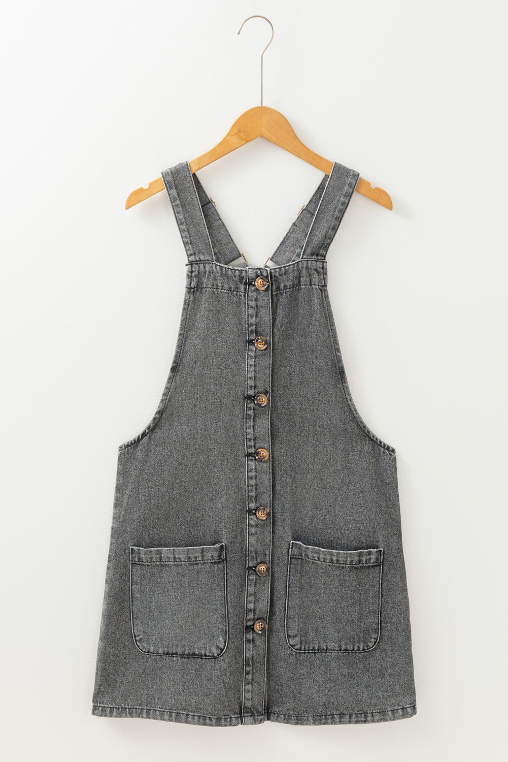 Dusk Blue Wide Strap Button Front Pocketed Denim Mini Dress