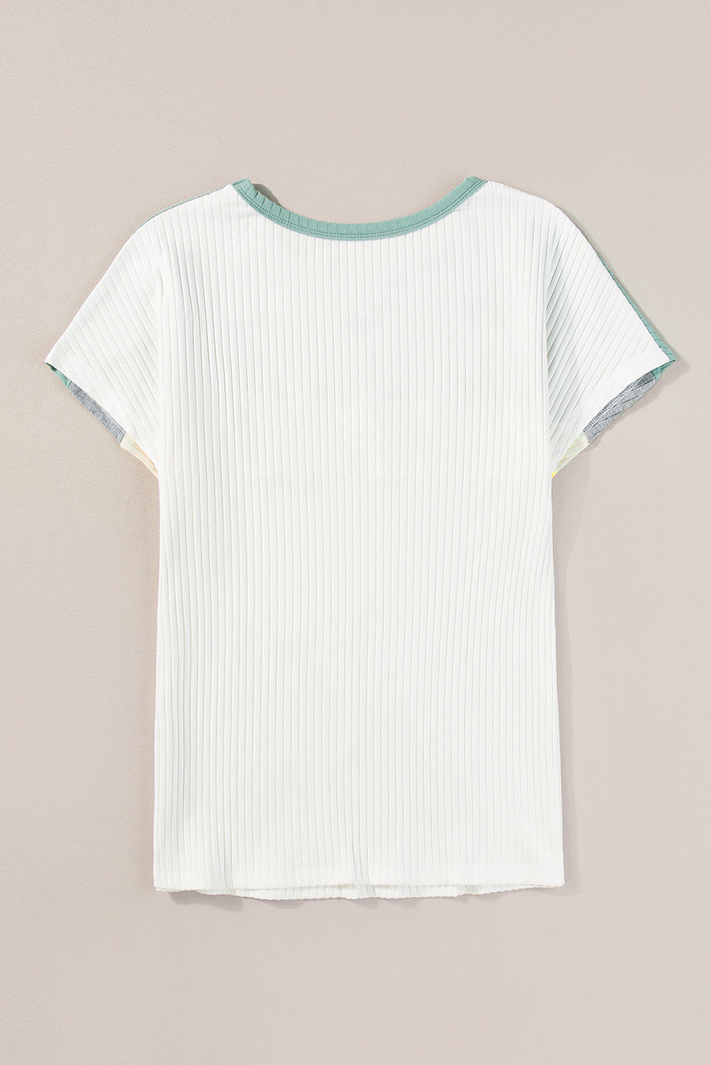 White Ribbed Color Block Patchwork T-shirt