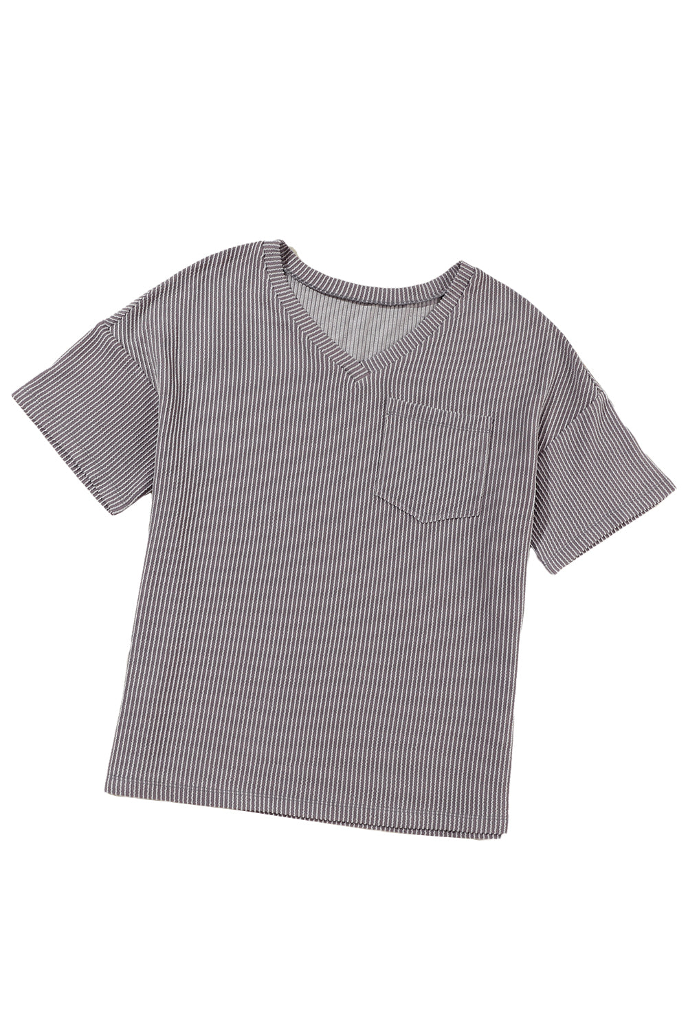 Valerian Corded V Neck Chest Pocket Loose T-shirt