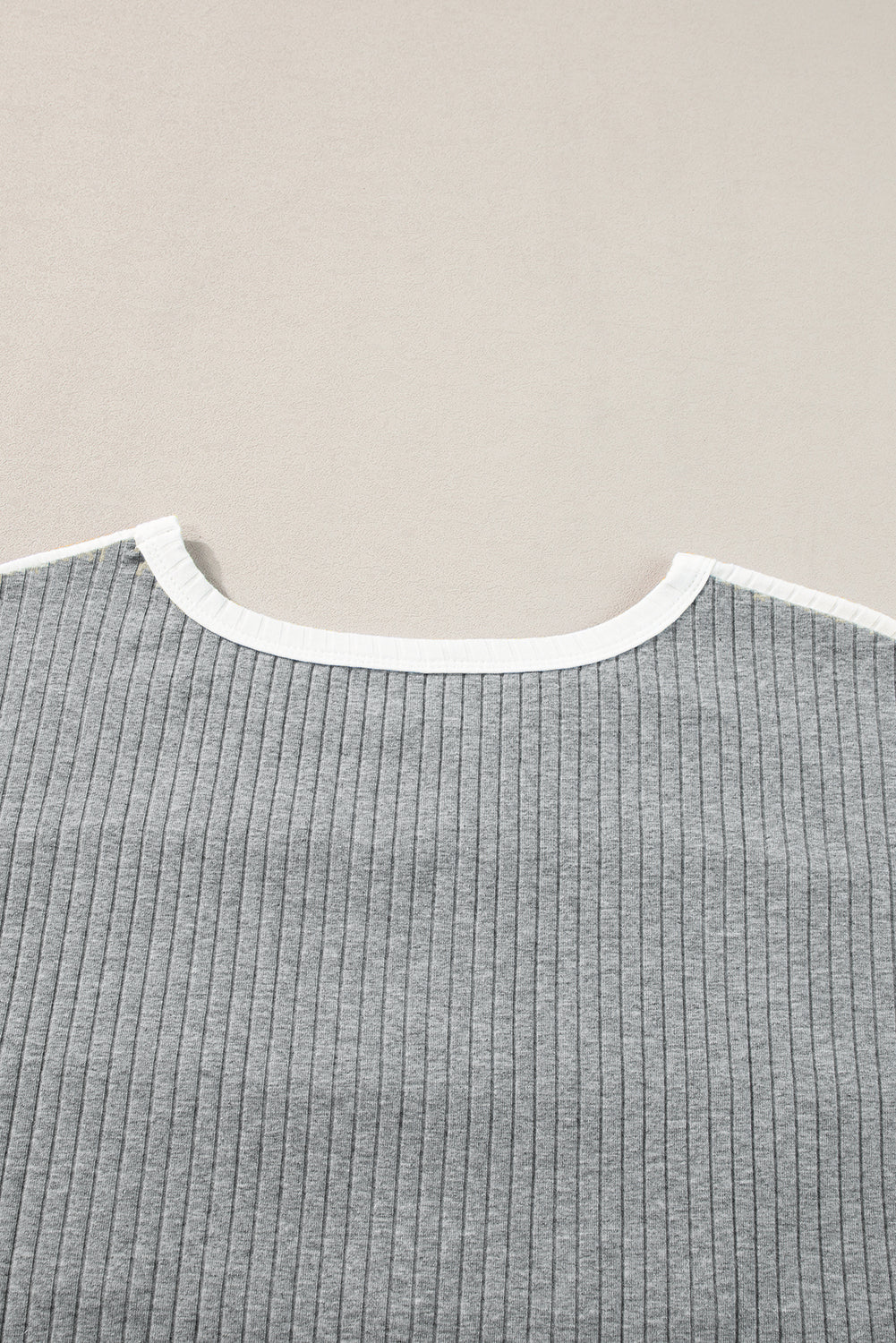 White Ribbed Color Block Patchwork T-shirt