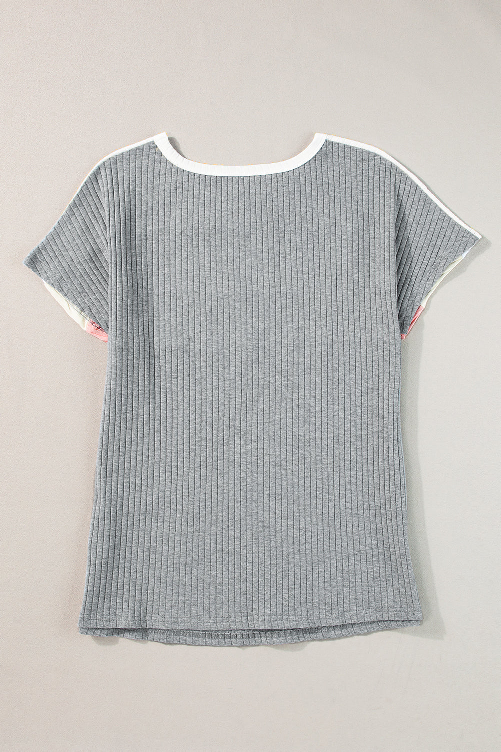 White Ribbed Color Block Patchwork T-shirt