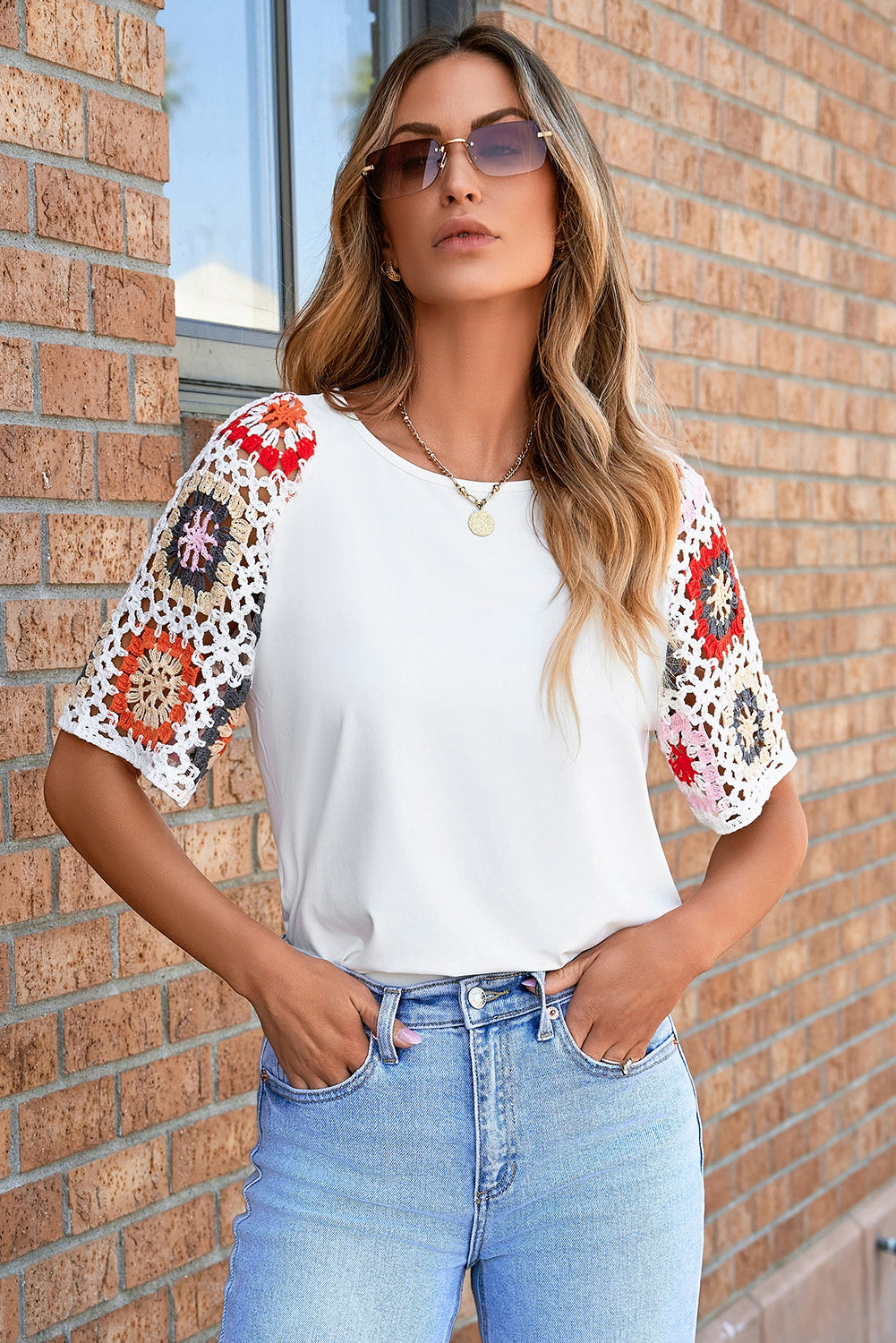 Black Floral Crochet Short Sleeve Top