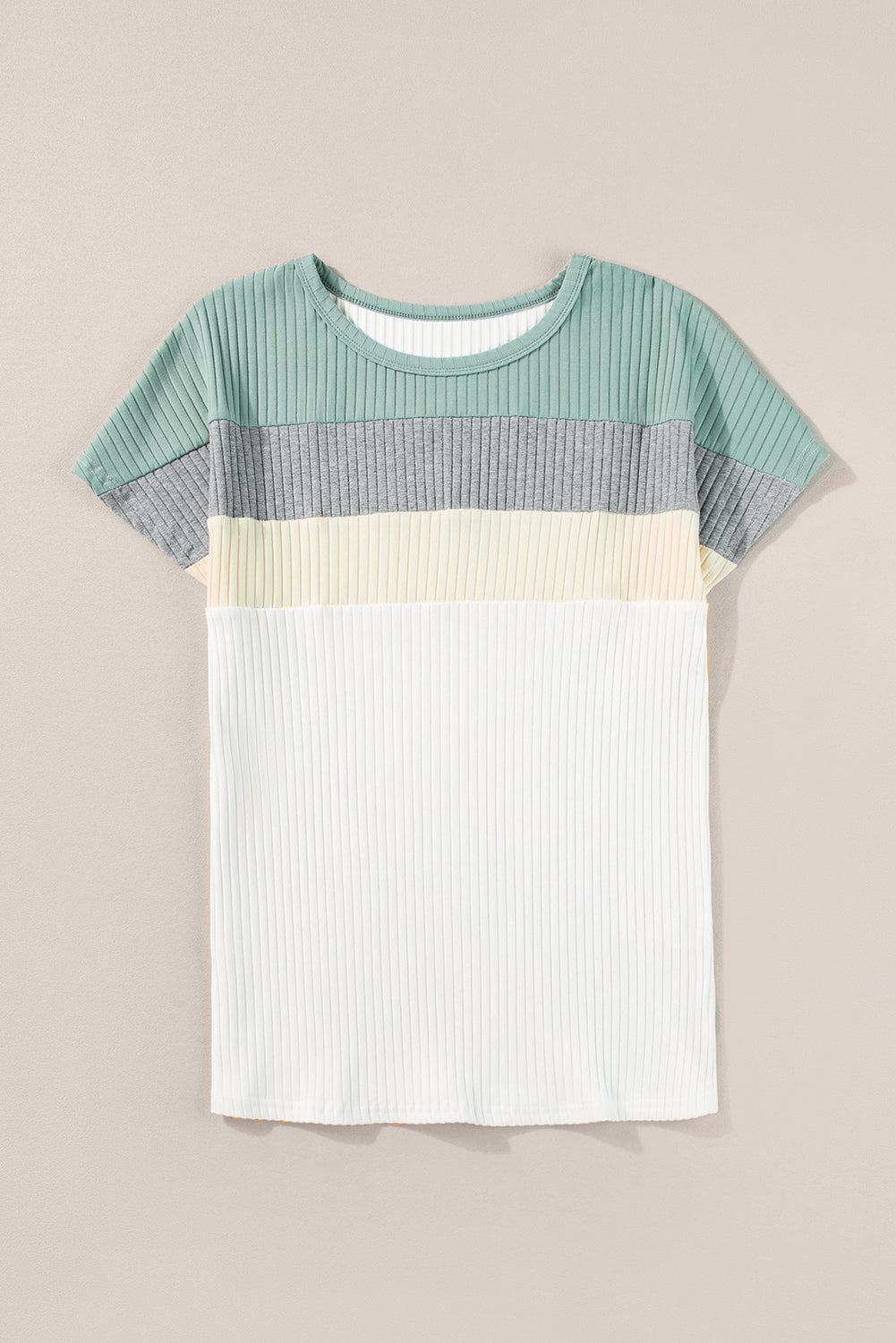 White Ribbed Color Block Patchwork T-shirt