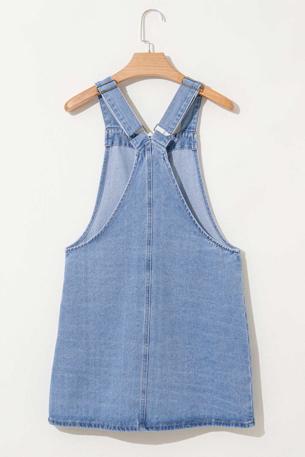 Dusk Blue Wide Strap Button Front Pocketed Denim Mini Dress