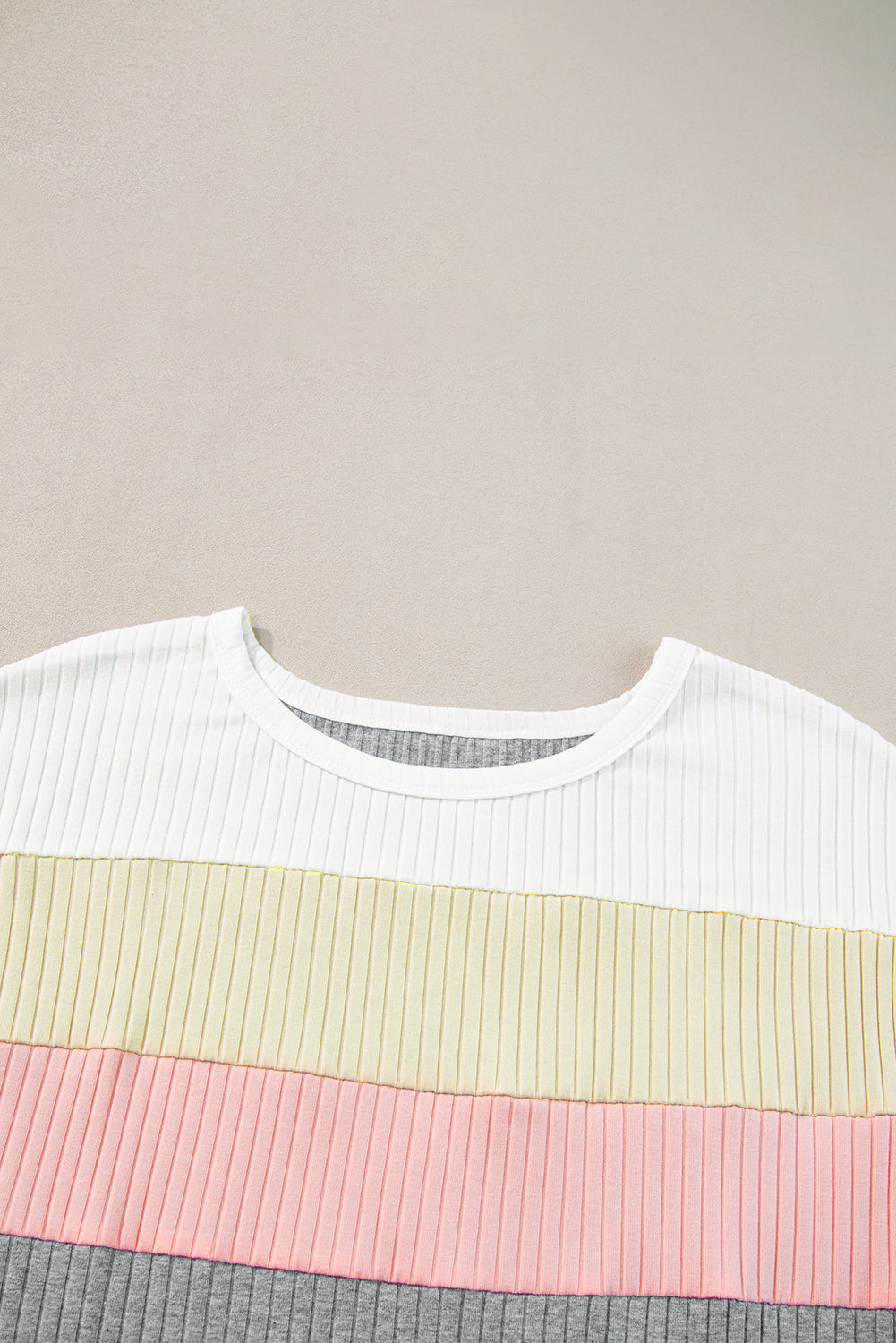 White Ribbed Color Block Patchwork T-shirt